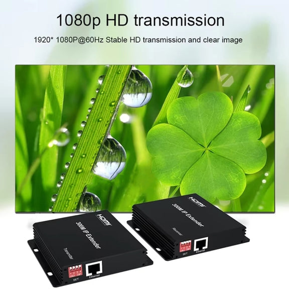 300m IP HDMI Extender HD Video Transmission, Transmitter + Receiver UK Plug(Black)