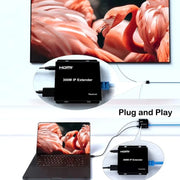 300m IP HDMI Extender HD Video Transmission, Transmitter + Receiver UK Plug(Black)