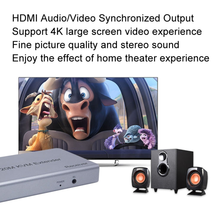 KVM 120m 4K HD Extender Computer Mouse Keyboard HDMI Single Ethernet Cable Transmitter + Receiver UK Plug(Gray) - Amplifier by PMC Jewellery | Online Shopping South Africa | PMC Jewellery | Buy Now Pay Later Mobicred