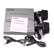KVM 120m 4K HD Extender Computer Mouse Keyboard HDMI Single Ethernet Cable Transmitter + Receiver UK Plug(Gray)