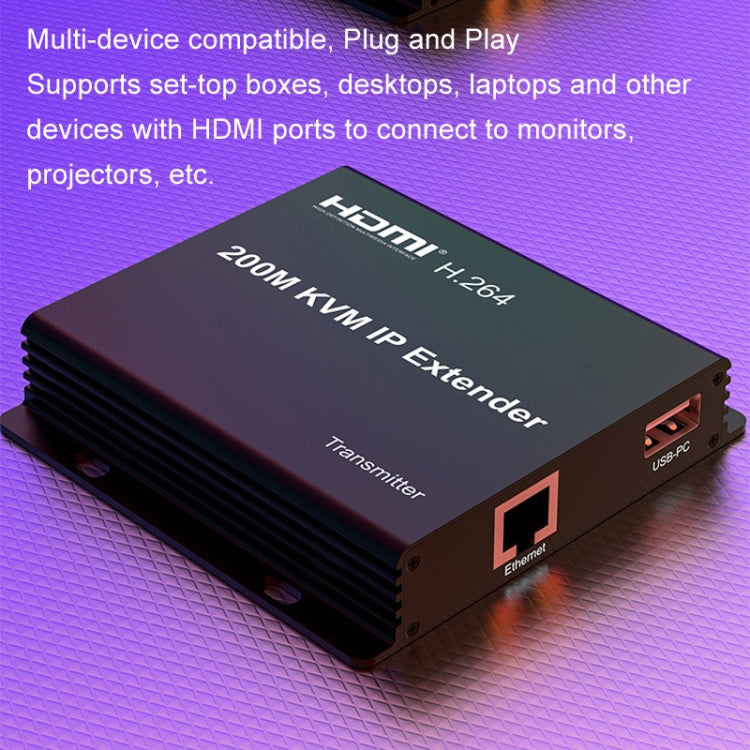 200m HDMI KVM IP Network Cable Extender H.264 Mouse Keyboard Extender UK Plug(Black)
