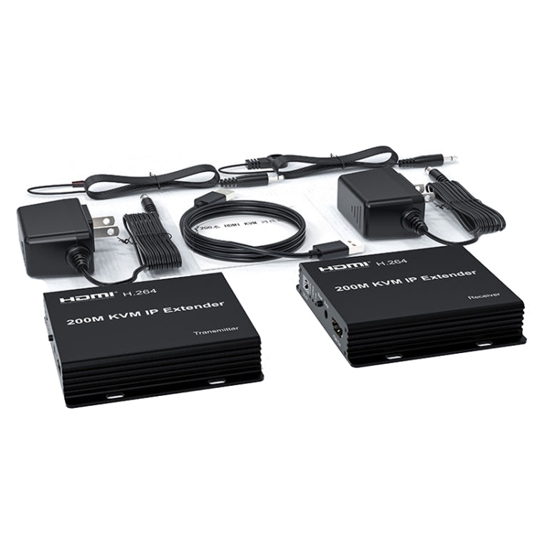 200m HDMI KVM IP Network Cable Extender H.264 Mouse Keyboard Extender EU Plug(Black)