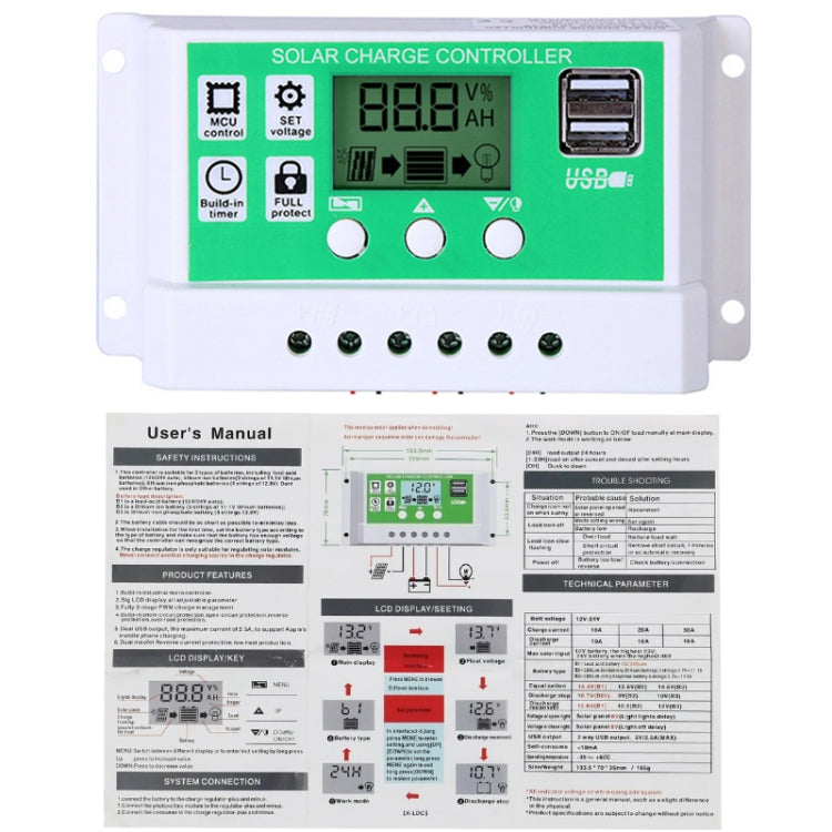 10A 12V PWM Solar Cell Panel Charger Controller Lithium-ion Lead-acid Battery Solar Controller