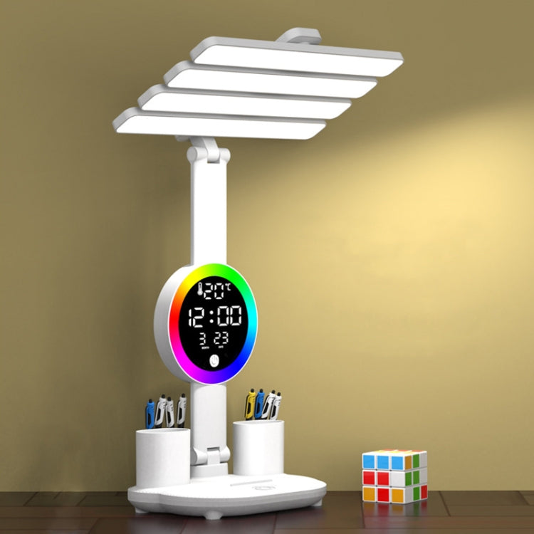 4 Heads Horizontal LED Eye-Care Table Lamp Children Study Desktop Reading Light With Pen Holder, Style: Clock Plug Power - Desk Lamps by PMc TechLife | Online Shopping South Africa | PMc TechLife | Buy Now Pay Later Mobicred