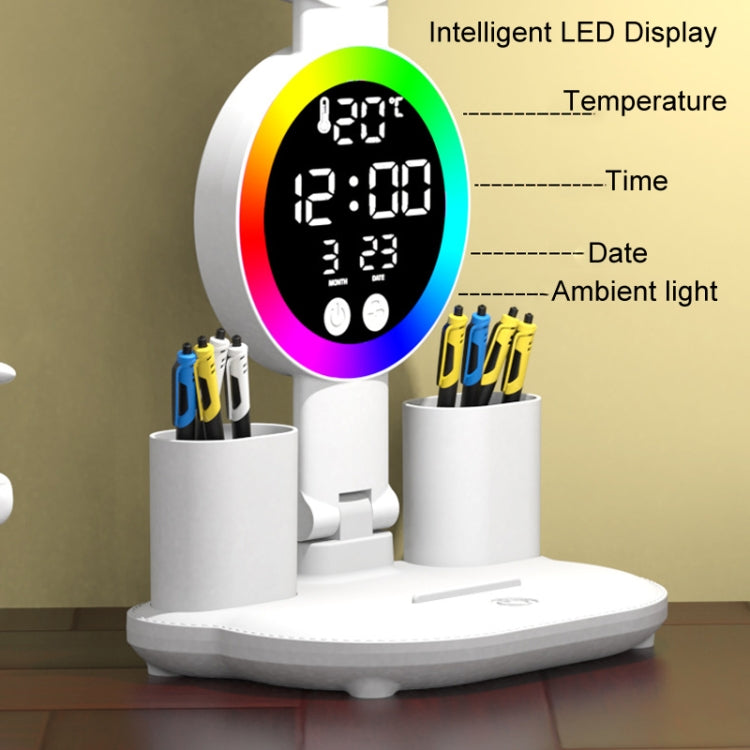 4 Heads Horizontal LED Eye-Care Table Lamp Children Study Desktop Reading Light With Pen Holder, Style: Clock Plug Power - Desk Lamps by PMc TechLife | Online Shopping South Africa | PMc TechLife | Buy Now Pay Later Mobicred