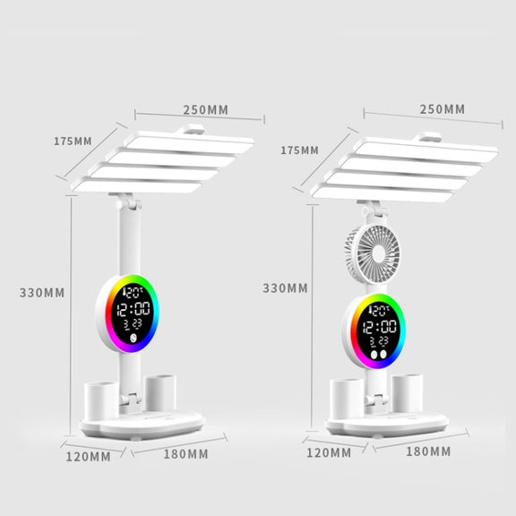 4 Heads Horizontal LED Eye-Care Table Lamp Children Study Desktop Reading Light With Pen Holder, Style: Clock Plug Power