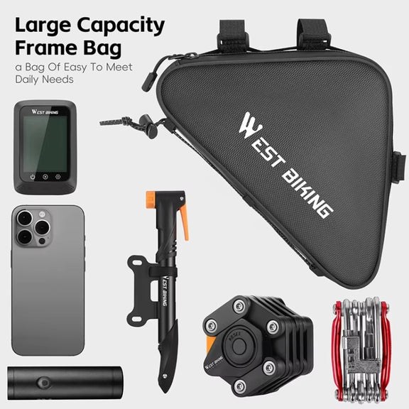 WEST BIKING Bicycle Crossbar Triangle Bag Cycling Equipment Tool Bag(Black)