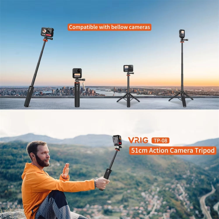 VRIG Action Camera Tripod Selfie Stick 17-51cm Adjustable Extension Pole for Insta360 / DJI Action / GoPro HERO - free shipping - PMC Jewellery - Order now!