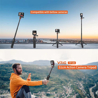 VRIG Action Camera Tripod Selfie Stick 17-51cm Adjustable Extension Pole for Insta360 / DJI Action / GoPro HERO - free shipping - PMC Jewellery - Order now!