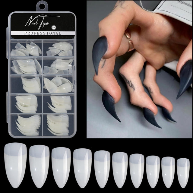100pcs /Box Stiletto Nail Tips Halloween Style Stiletto False Eagle Claw Art Nails(Natural)
