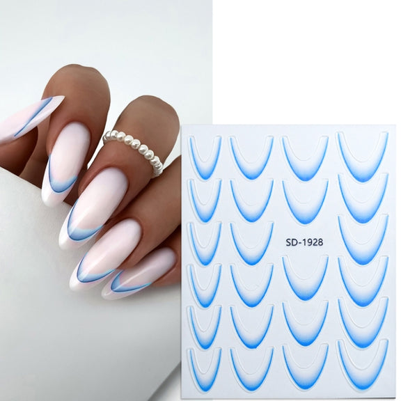 SD-1928 Line Nail Art Stickers Self-Adhesive Gradient Color French Manicure Stickers DIY Nail Tips Decals