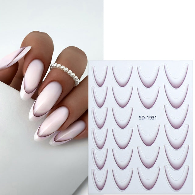 SD-1931 Line Nail Art Stickers Self-Adhesive Gradient Color French Manicure Stickers DIY Nail Tips Decals