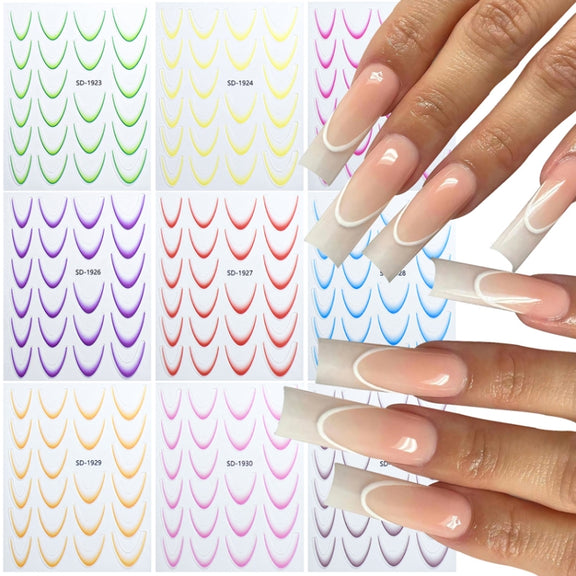 SD-1928 Line Nail Art Stickers Self-Adhesive Gradient Color French Manicure Stickers DIY Nail Tips Decals