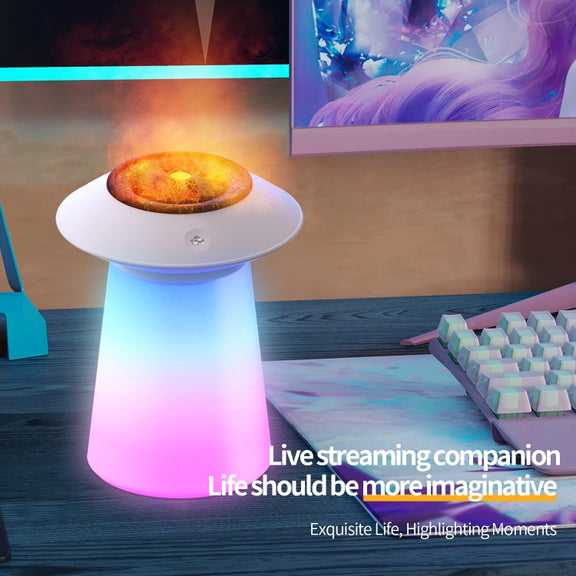 HX126 Sound Pickup RGB Light Volcano Humidifier Simulated Flame Aromatherapy Machine, Color: Black