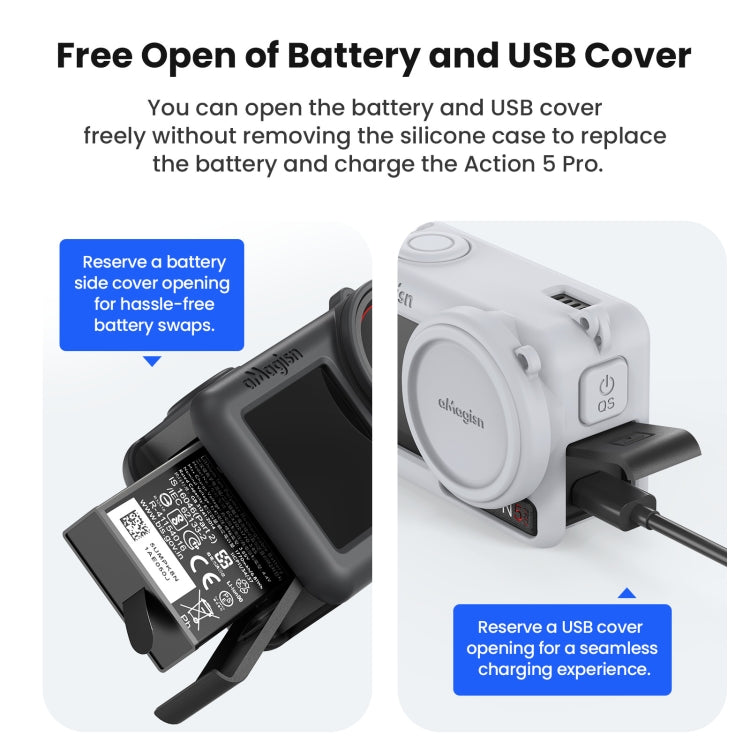 For DJI Osmo Action 5 Pro aMagisn Silicone Protective Case with Lanyard and Lens Cap(Light Gray) - free shipping - PMc TechLife - Order now!