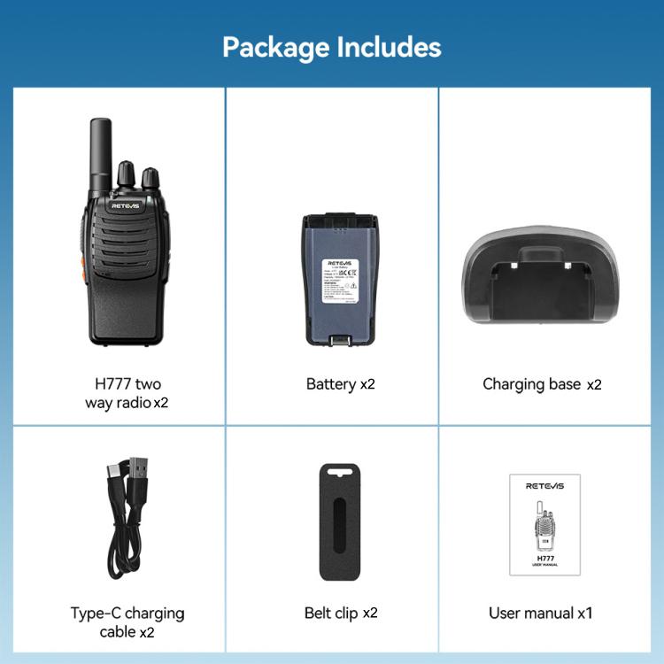 RETEVIS H777 1pair 16 Channels Compact Portable Handheld Walkie Talkie With Charging Base, Style: FRS - free shipping - PMC TechLife - Order now!