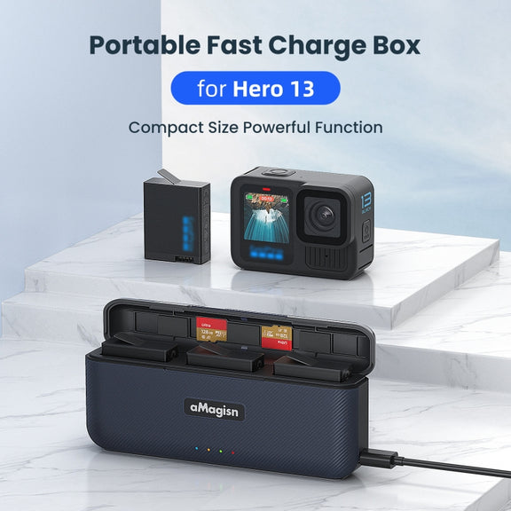 For GoPro HERO13 Black aMagisn Battery Charging Box Triple Slot Charging Case