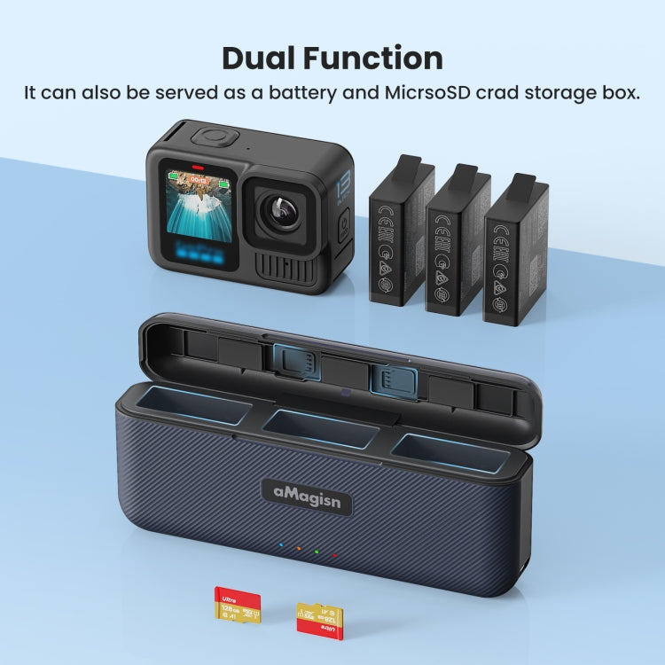For GoPro HERO13 Black aMagisn Battery Charging Box Triple Slot Charging Case - free shipping - PMC Jewellery - Order now!