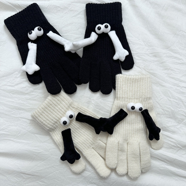 Fall Winter Couple Students Magnetic Warm Gloves Cute Dolls Outdoor Hand In Hand Mittens, Size: Average(Black)