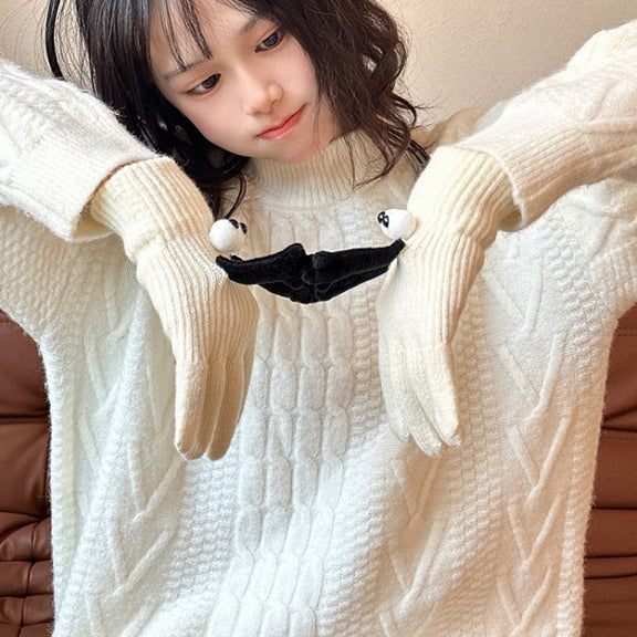 Fall Winter Couple Students Magnetic Warm Gloves Cute Dolls Outdoor Hand In Hand Mittens, Size: Average(White)