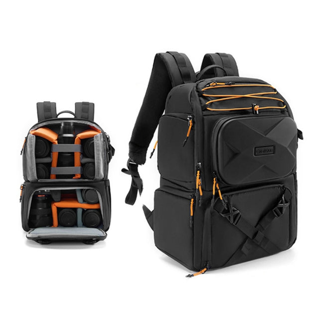 Cwatcun D132 DSLR Camera Backpack Hard-shell Crashproof Water-resistant Decompression Shoulder Photo Bag, Color: 2nd Generation Large Black
