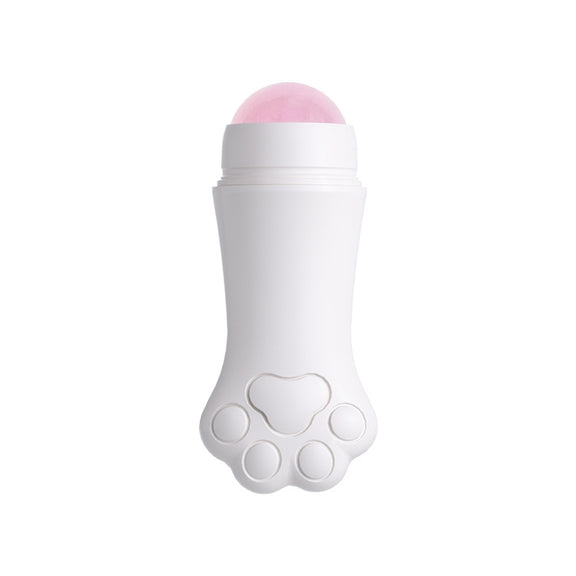 Natural Rose Quartz Face Oil Absorbing Roller Volcanic Stone Facial Skin Repair Cleansing Massager(White)
