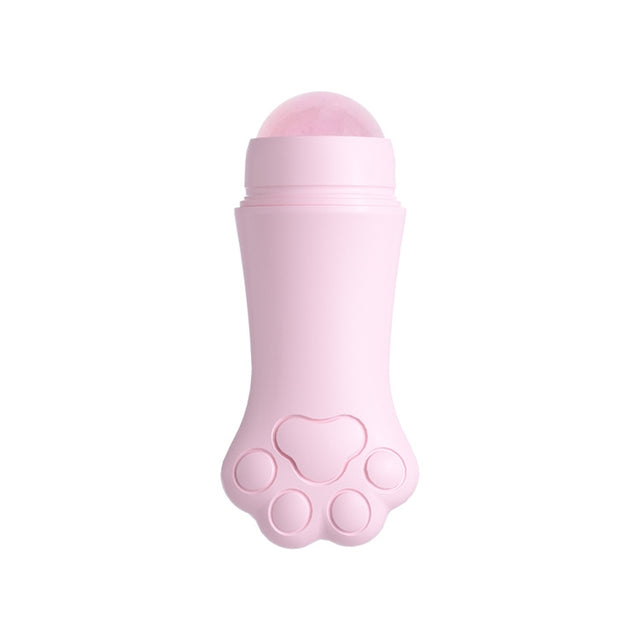 Natural Rose Quartz Face Oil Absorbing Roller Volcanic Stone Facial Skin Repair Cleansing Massager(Pink)