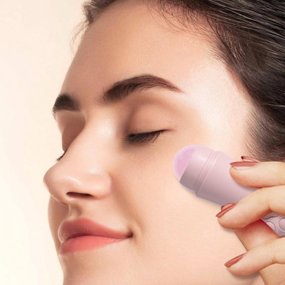 Natural Rose Quartz Face Oil Absorbing Roller Volcanic Stone Facial Skin Repair Cleansing Massager(Grey)
