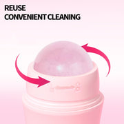 Natural Rose Quartz Face Oil Absorbing Roller Volcanic Stone Facial Skin Repair Cleansing Massager(White)