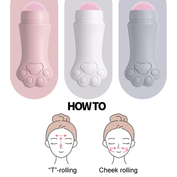 Natural Rose Quartz Face Oil Absorbing Roller Volcanic Stone Facial Skin Repair Cleansing Massager(Pink)