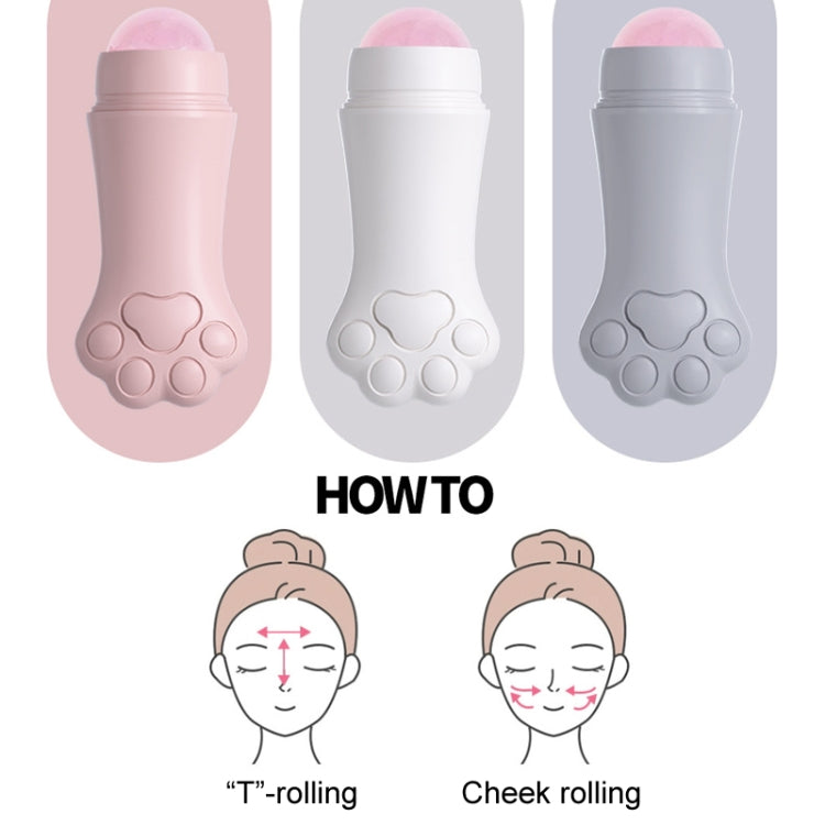 Natural Rose Quartz Face Oil Absorbing Roller Volcanic Stone Facial Skin Repair Cleansing Massager(Grey)