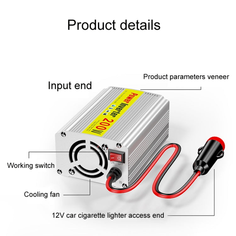 200W Modified Sine Wave Inverter Car Mobile Phone 2.1A Universal Power Supply, Specification: 12 To 220V
