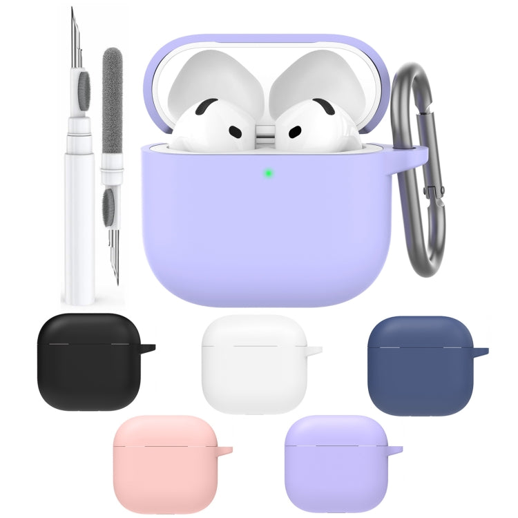 For Airpods 4 AhaStyle WG163 Earphone Drop-Proof Dust-Proof Silicone Protective Case With Cleanning Pen(Blue)