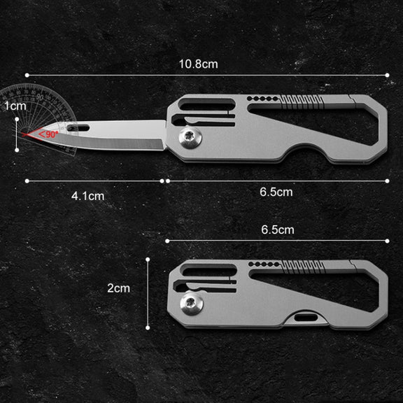 Multifunctional Titanium Keychain Outdoor Portable Defense Mini Folding Knife, Style: With 2 Titanium Ring