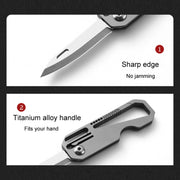Multifunctional Titanium Keychain Outdoor Portable Defense Mini Folding Knife, Style: With 2 Titanium Ring