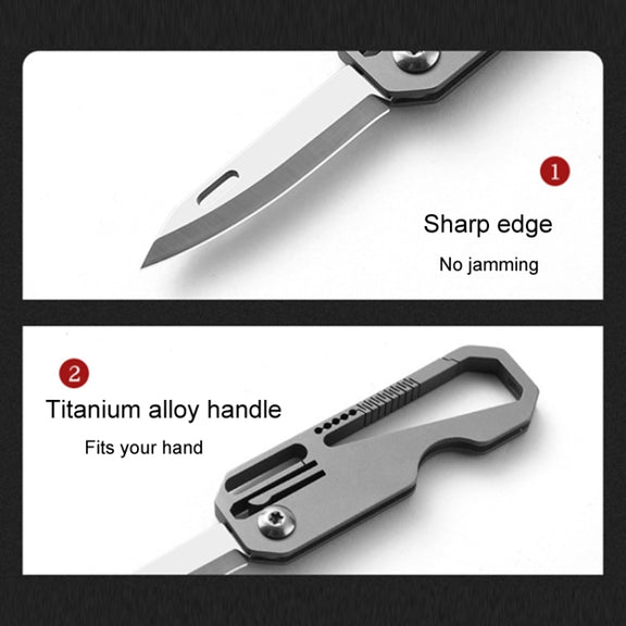 Multifunctional Titanium Keychain Outdoor Portable Defense Mini Folding Knife, Style: With 2 Titanium Ring