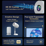 TS-6 Android 11 WiFi6 4K Mini Projector Hidden Lift Gimbal Projector US Plug(White)