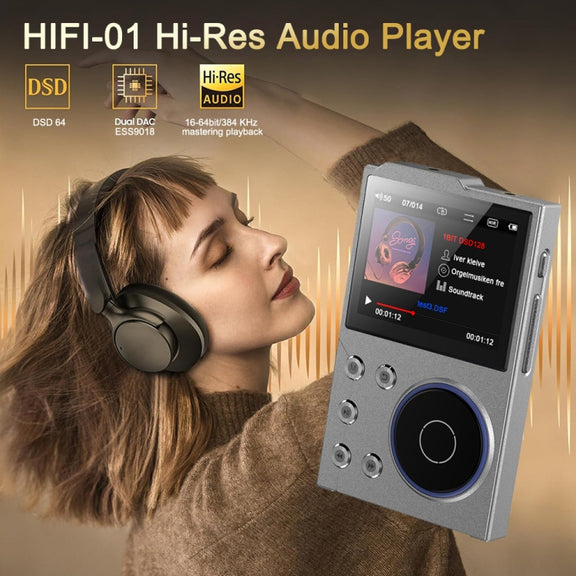 2.4 Inch HIFI Bluetooth Music Player DSD256 Mastering Sound Quality Walkman, Memory: 16GB(Black)