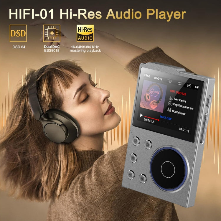 2.4 Inch HIFI Bluetooth Music Player DSD256 Mastering Sound Quality Walkman, Memory: 16GB+32GB(Black)