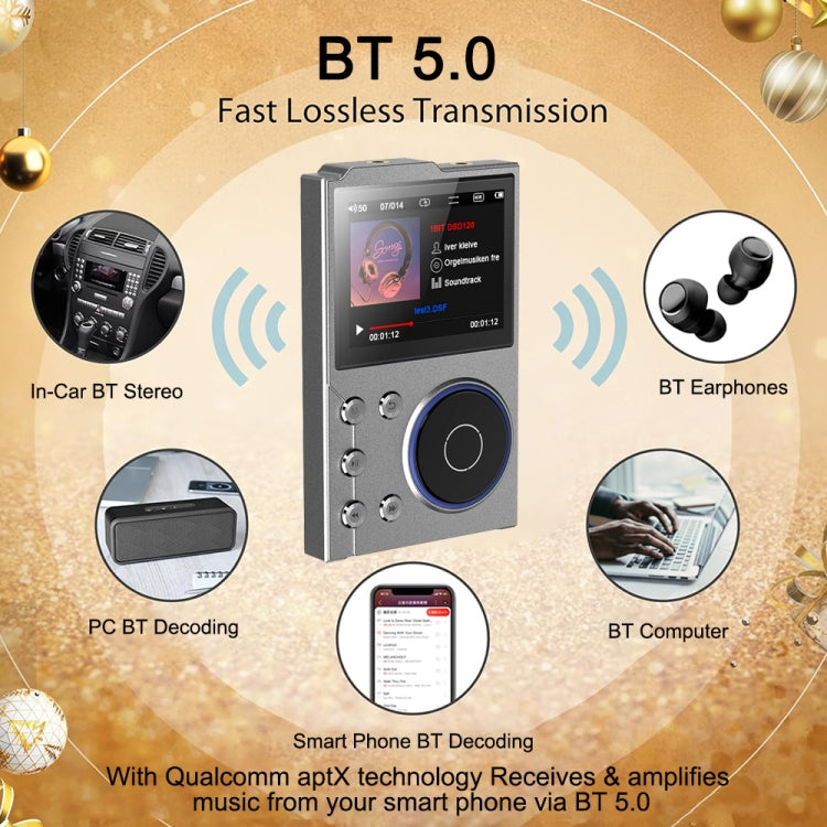 2.4 Inch HIFI Bluetooth Music Player DSD256 Mastering Sound Quality Walkman, Memory: 16GB+8GB(Black)
