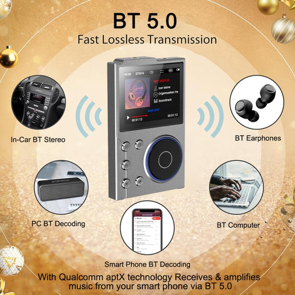 2.4 Inch HIFI Bluetooth Music Player DSD256 Mastering Sound Quality Walkman, Memory: 16GB+32GB(Black)
