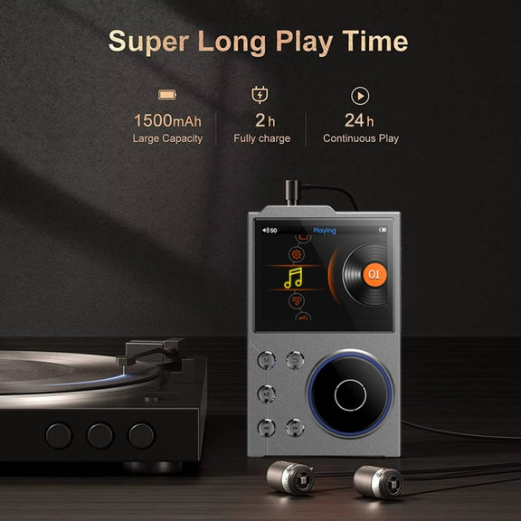 2.4 Inch HIFI Bluetooth Music Player DSD256 Mastering Sound Quality Walkman, Memory: 16GB+8GB(Black)