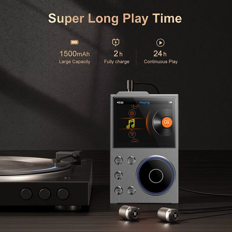 2.4 Inch HIFI Bluetooth Music Player DSD256 Mastering Sound Quality Walkman, Memory: 16GB+32GB(Black)