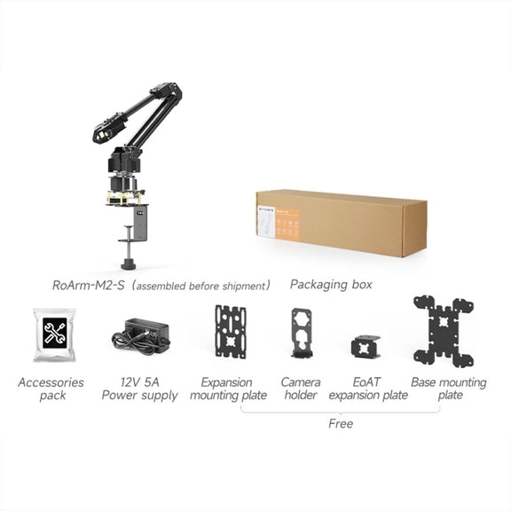 Waveshare 25118 RoArm-M2-S Desktop Robotic Arm Kit, Based On ESP32, 4-DOF(EU Plug)