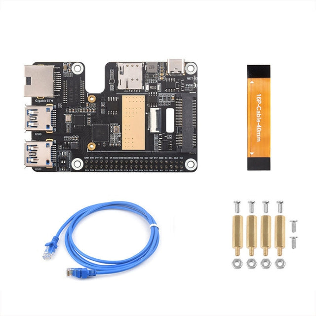 Waveshare For Raspberry Pi 5 PCIe to MiniPCIe / Gigabit Ethernet / USB 3.2 Gen1 HAT, Spec: No Accessories