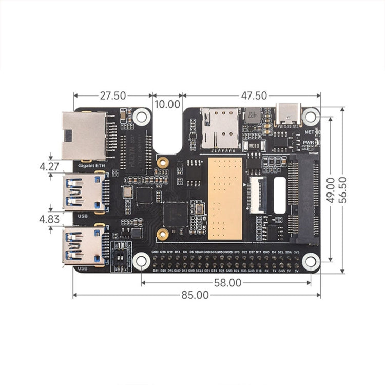 Waveshare For Raspberry Pi 5 PCIe to MiniPCIe / Gigabit Ethernet / USB 3.2 Gen1 HAT, Spec: EG25-G - free shipping - PMC Jewellery - Order now!