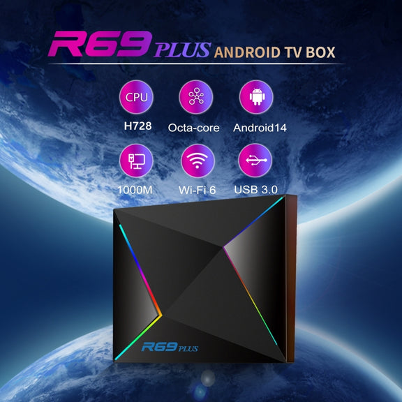 2G+16G UK Plug R69PLUS Allwinner H728 Octa-Core ARM Cortex A55 Android 14 Network Box Player