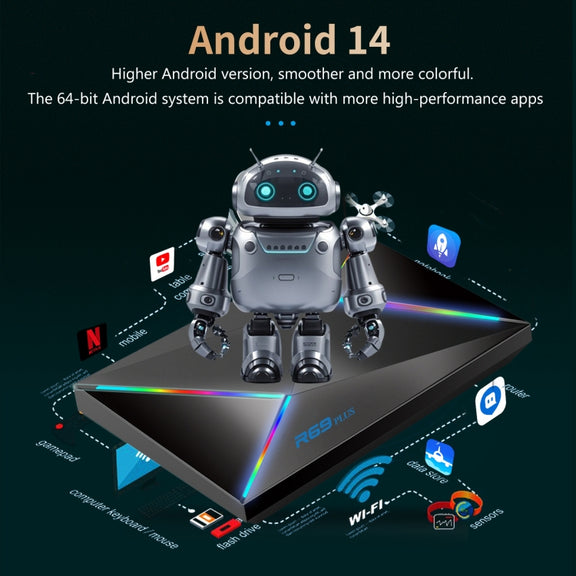 2G+16G EU Plug R69PLUS Allwinner H728 Octa-Core ARM Cortex A55 Android 14 Network Box Player
