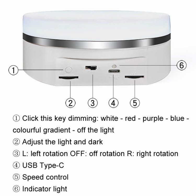 Intelligent Colourful Light Electric Speed Contro Round 360 Degree Rotating Plate Display Table, Color: White Charging -  by PMC TechLife | Online Shopping South Africa | PMC TechLife | Buy Now Pay Later Mobicred