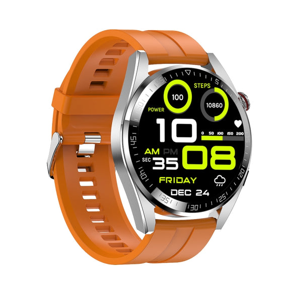1.43 inch AMOLED Screen Smartwatch Heart Rate Blood Pressure Monitoring Bluetooth Talking Sports Watch, Color: Silver Orange Silicone Strap